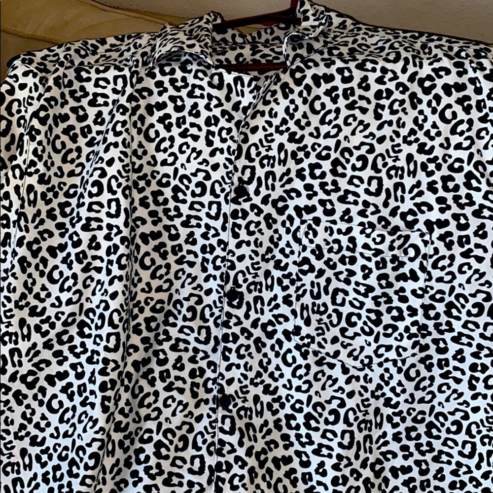 White Cheetah print button down shirt